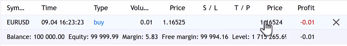 ポジションクローズボタン